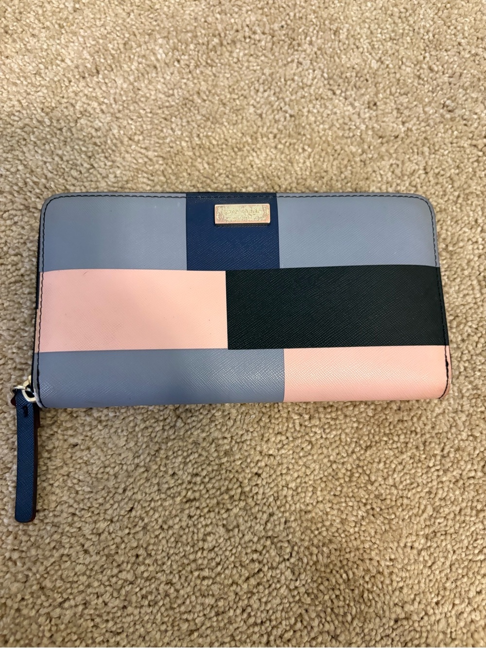 kate spade Colorblock Zip Wallet in Pink, Light Blue & Black